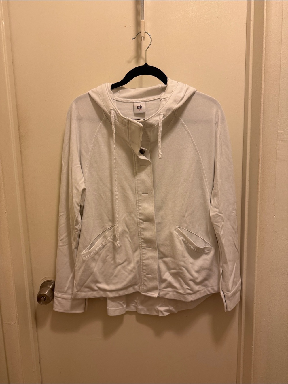 CAbi White Hooded Utility Jacket with Front Pockets